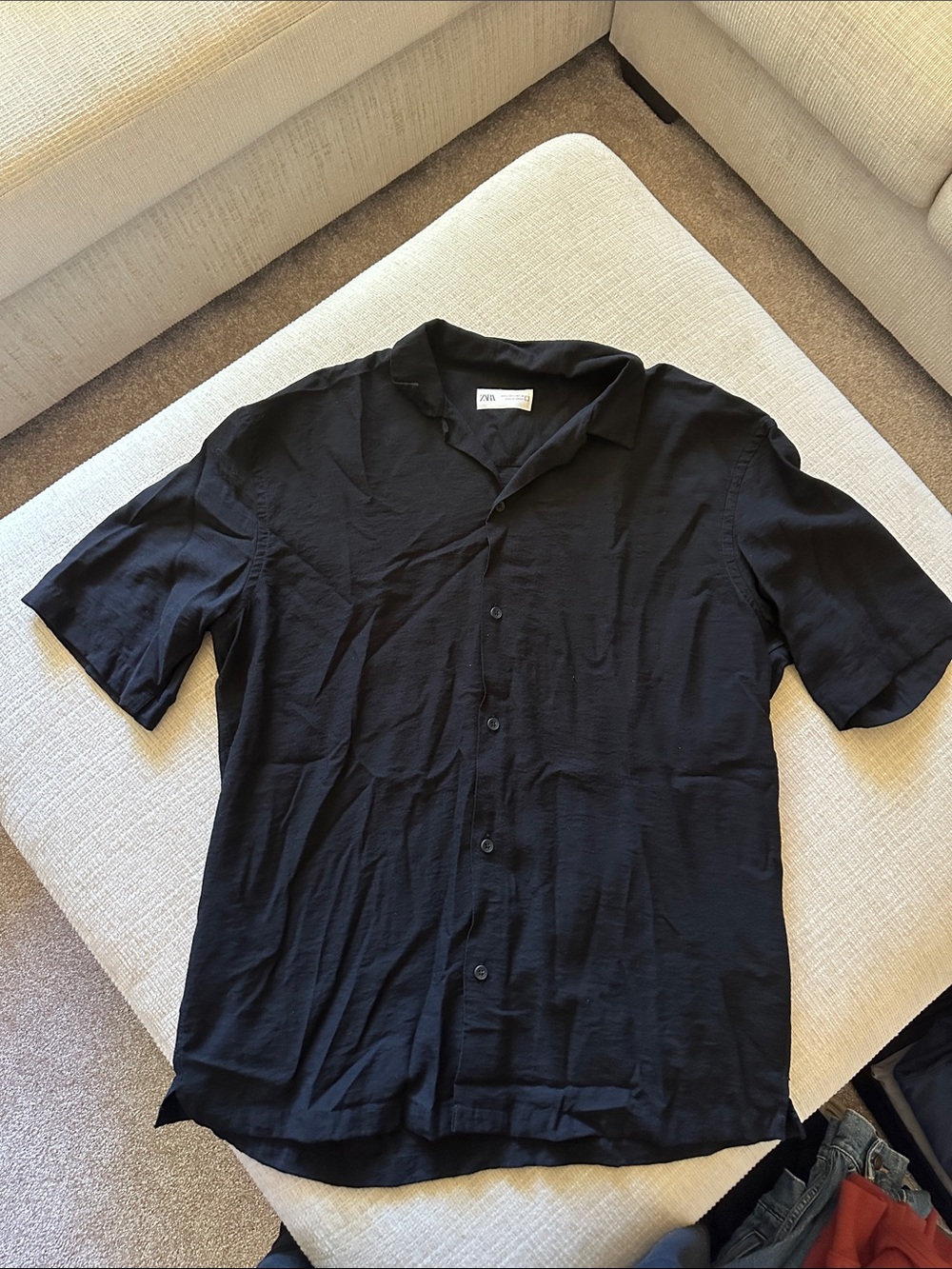 Zara Black Short-Sleeve Casual Button-Down Shirt